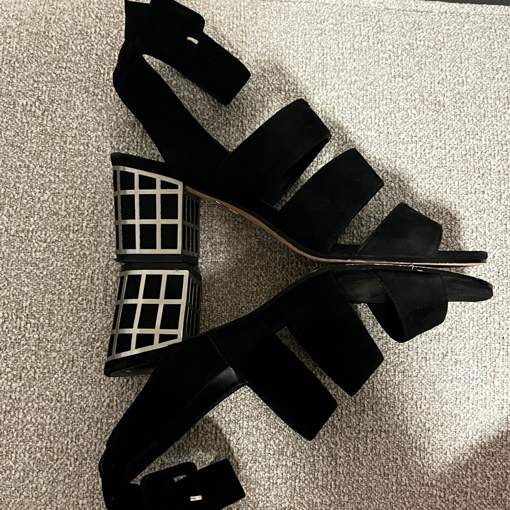 Real Suede Black Heeled Sandals